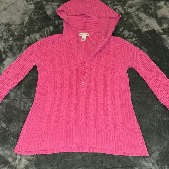 Jones New York Sport Hot Pink Hooded Cable Knit Y2K Sweater Women's Size Large - Picture 8 of 8